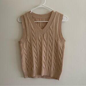 Cable Knit Sleeveless Sweater Vest - Tan
